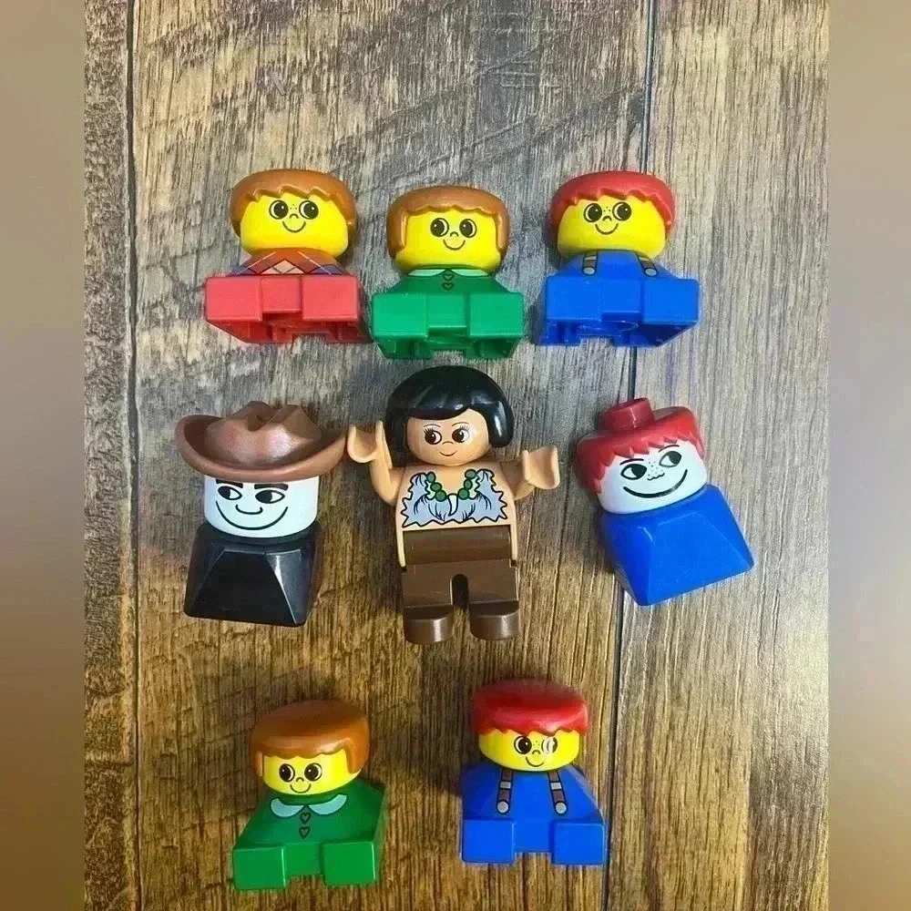 Lego Duplo Vintage Lot of 8 Duplo people , Cowboy, cave woman, school kids